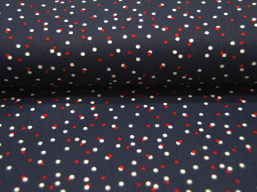 Baumwolle - Dots - Weiß-Rote Punkte auf Dunkelblau 05m 4