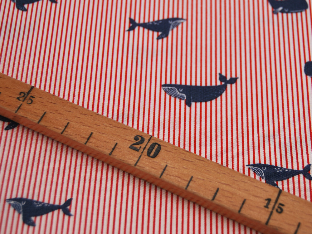 Baumwolle - Whales - Wale auf Rot-Weiß gestreift - 0,5 m 3