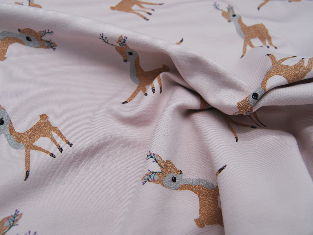 French Terry - Bambi - Rehe auf Old Pink / Altpink - 05m 3