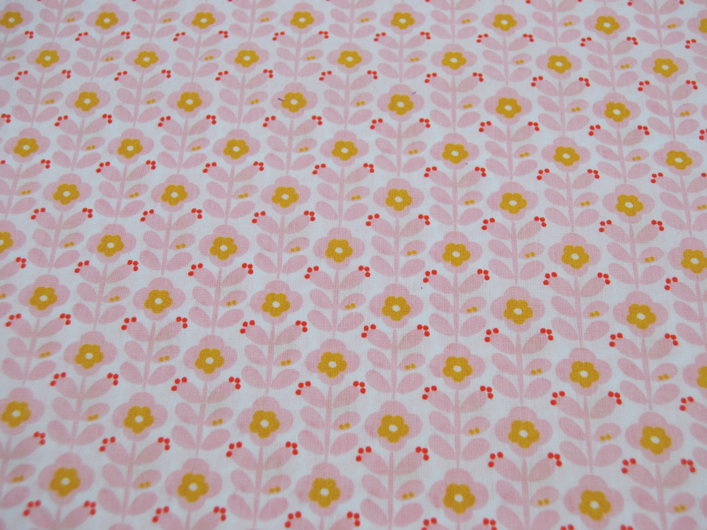 Beschichtete Baumwolle - Graphic Flower - Blumen in Rosa-Senf auf Weiß 05 m 3