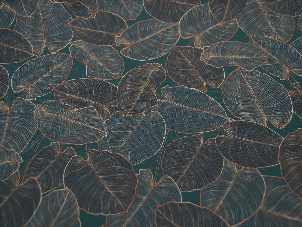 REST 0,4m Dekostoff - Canvas Digital - Leaves - Blätter auf Dunkelgrün 4