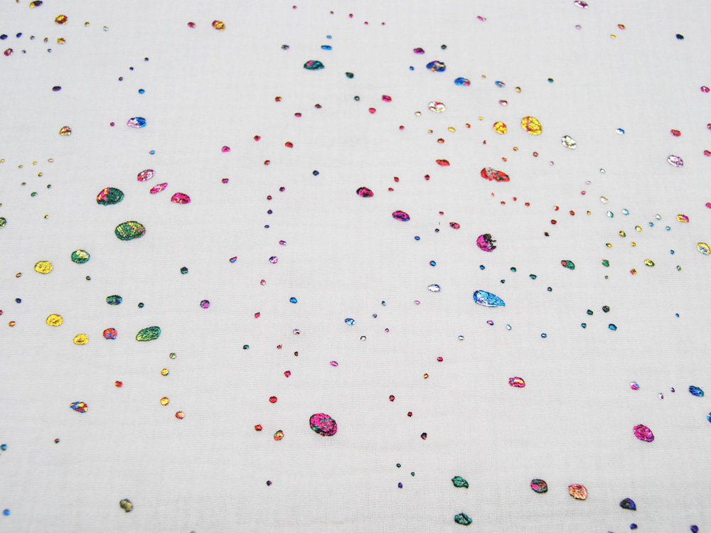 Musselin - Multicolour Foil - Dots - Bunter Glitzer auf Weiß 05 m 3
