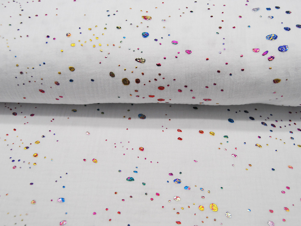 Musselin - Multicolour Foil - Dots - Bunter Glitzer auf Weiß 05 m 4