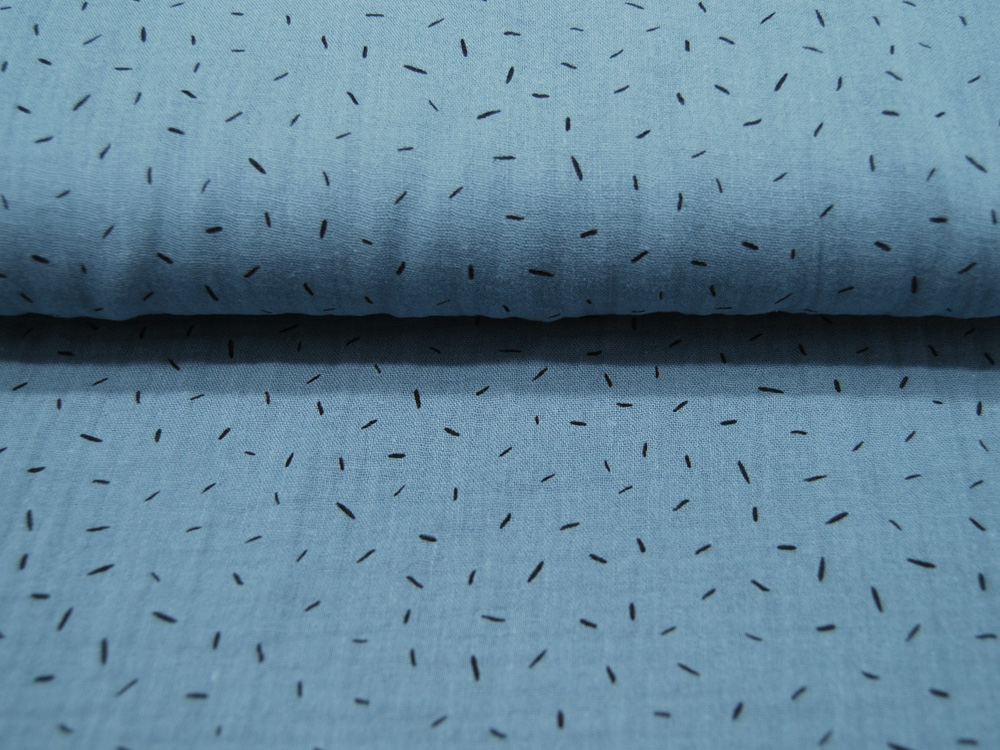 Musselin/Double Gauze - Short Stripes - Kurze Striche auf Dusty Blue 05 Meter