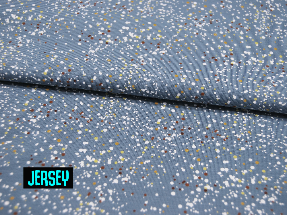 Jersey - Confetti - Farbspritzer auf Dusty Blue - 05 Meter