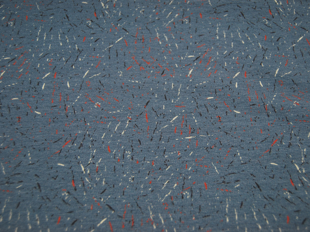 French Terry - Raindance - Kleine Striche Muster auf Jeansblau - 05 Meter