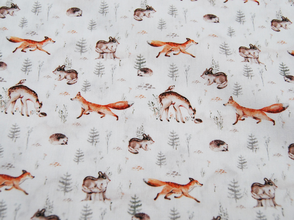 Baumwolle - Snoozy Fabrics - Fuchs, Igel, Reh und Bäume - auf Weiß 0,5m 3