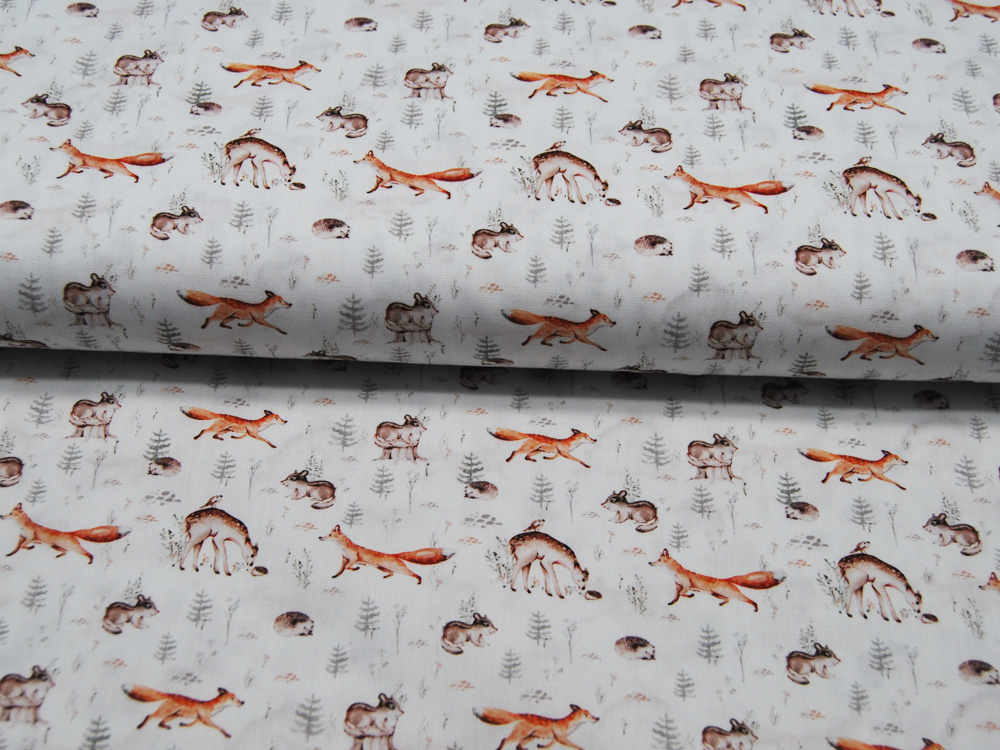 Baumwolle - Snoozy Fabrics - Fuchs, Igel, Reh und Bäume - auf Weiß 0,5m 4