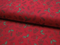 Baumwolle Popeline - Christmas - Mistelzweige und Federn - Motive auf Rot - 0.5m 3