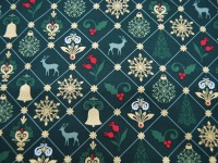 Baumwolle Popeline - Weihnachtliche Motive auf Dunkelgrün mit Gold - 0.5m 4