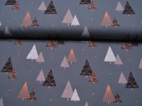 Baumwolle Popeline - Tannenbäume - mit Kupfer auf Dunkelgrau - 0.5m 2