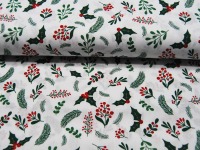 Baumwolle Popeline - Mistelzweige - Weihnachtliche Motive auf Weiß - 0.5m