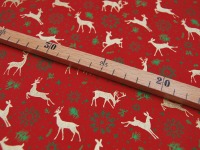 Baumwolle Popeline - Weihnachten - Rehe in Gold auf Rot - 0.5m 2