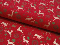 Baumwolle Popeline - Weihnachten - Rehe in Gold auf Rot - 0.5m 4