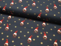 Baumwolle Popeline - Wichtel mit Geschenk - Weihnachtliche Motive auf Dunkelblau - 0.5m 3