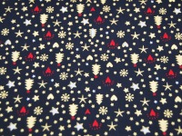 Baumwolle Popeline - Weihnachtliche Motive in Gold und Rot auf Dunkelblau - 0.5m 2
