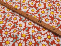 Beschichtete Baumwolle - Daisy Flower auf Rot Orange / Pumpkin Orange 0,5 m 2