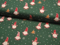 Baumwolle Poplin - Weihnachten - Gnomes - Wichtel auf Grün - 0.5m 2