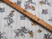 Baumwolle - Lizenz - Tom und Jerry auf Weiß-Hellgrau gestreift 0,5m 3