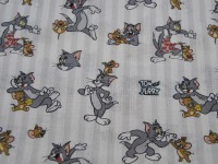 Baumwolle - Lizenz - Tom und Jerry auf Weiß-Hellgrau gestreift 0,5m 4