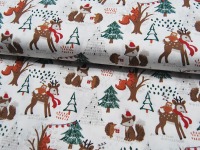 Baumwolle Popeline - Christmas - Forrest Animals - Winterliche Waldtiere auf Cremeweiß - 0.5m