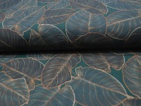 Dekostoff - Canvas Digital - Leaves - Blätter auf Dunkelgrün 0,5m