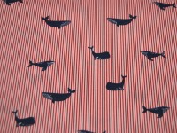 Baumwolle - Whales - Wale auf Rot-Weiß gestreift - 0,5 m 4