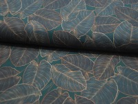 REST 0,4m Dekostoff - Canvas Digital - Leaves - Blätter auf Dunkelgrün 3