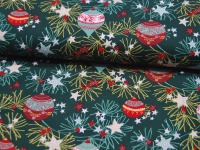 Baumwolle - Weihnachten - Weihnachtskugeln auf Dunkelgrün - 0.5m 2