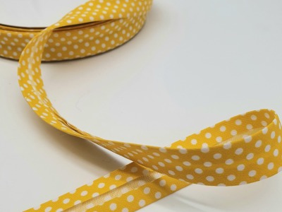 Schrägband Dots 1 Meter in Gelb mit weißen Punkten