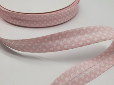 Schrägband Dots 1 Meter in Baby Rosa mit weißen Punkten