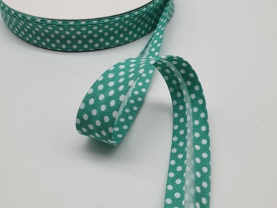 Schrägband Dots 1 Meter in Smaragdgrün mit weißen Punkten