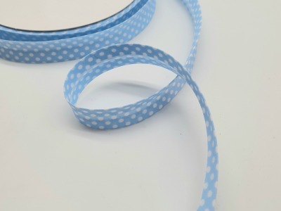 Schrägband Dots 1m Hellblau mit weißen Punkten