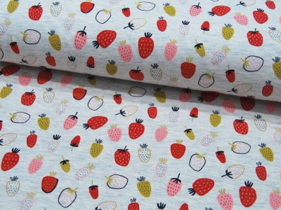 REST 0,35m Jersey - Strawberry Ecru Melange - Erdbeeren auf Ecru