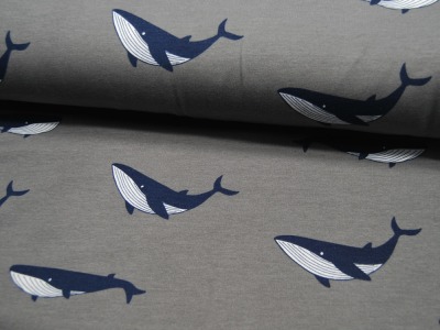 Soft Sweat - Whales - Wale auf Grau - 0,5 Meter