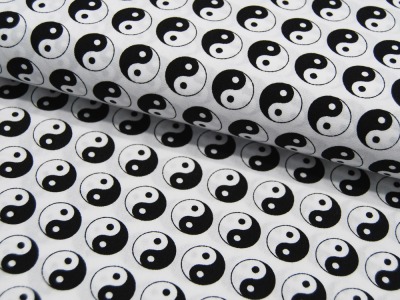 Baumwolle - Yin Yang Zeichen auf Weiß - 05 Meter