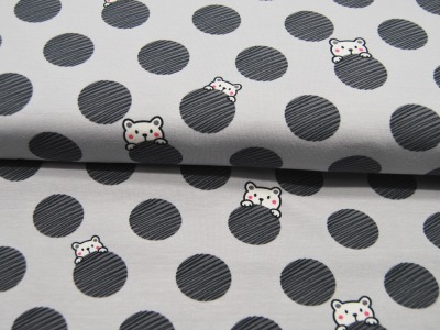 Jersey - Kätzchen - graphisches Muster auf Grau 0,5 Meter