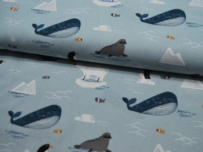Dekostoff - Toni - Wale, Pinguine, Seehunde auf Hellblau 0,5m