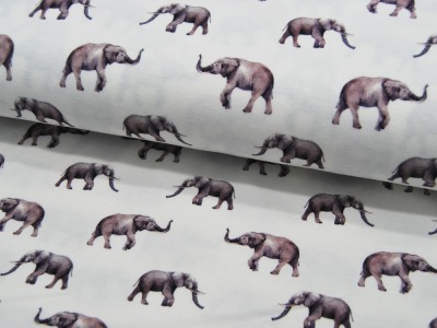 Jersey - Elefanten auf Creme - Digitaldruck - 05 Meter