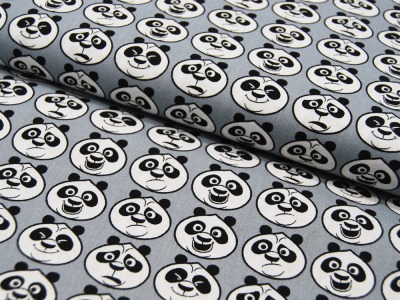 Baumwolle - Kung Fu Panda - Köpfe auf Grau 0,5m