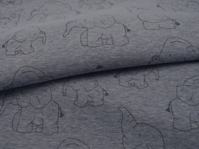 Happy Fleece - Elefant auf Jeansblau meliert 0,5 m