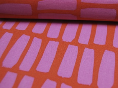 Beschichtete Baumwolle - Dots and Stripes - Rosa Streifen auf Orange 0,5 m