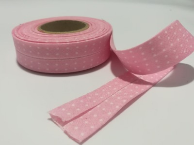 Schrägband - 1 m in Rosa mit weißen Mini-Punkten - 2 cm breites Schrägband