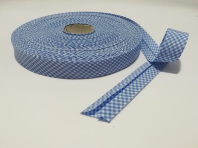 Schrägband 1 Meter hellblau-weiß kariert - 2 cm breites Schrägband