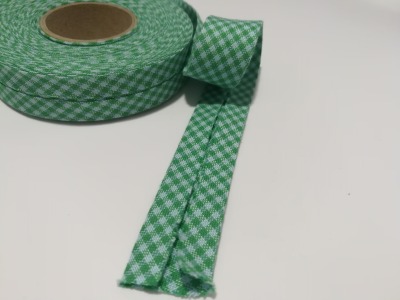 Schrägband 1 Meter grün-mint kariert - 2 cm breites Schrägband