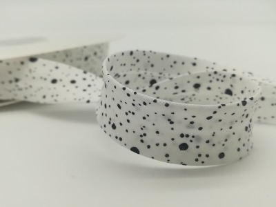 Schrägband 1 Meter Weiß mit kleinen schwarzen Punkten - 2 cm breites Schrägband