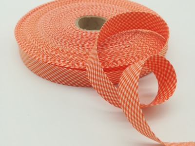 Schrägband 1 Meter orange-weiß kariert - 2 cm breites Schrägband