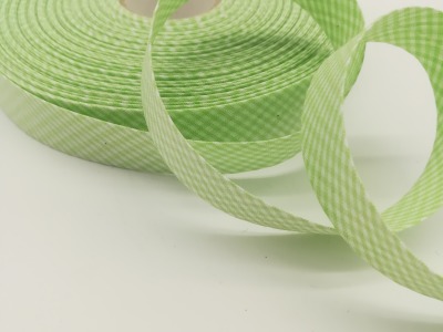 Schrägband 1 Meter hellgrün-weiß kariert - 2 cm breites Schrägband