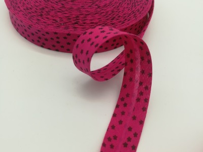 Schrägband - 1 m in Pink mit schwarzen Ministernen - 2 cm breites Schrägband