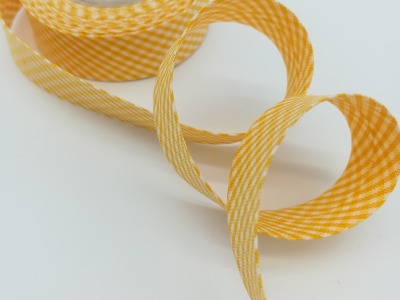 Schrägband 1 Meter gelb-weiß kariert - 2 cm breites Schrägband